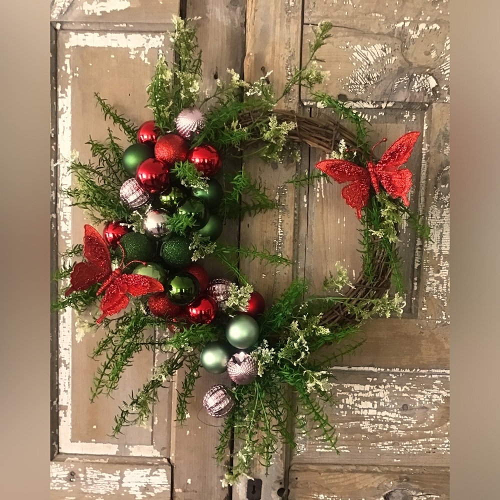 Handmade Designer Christmas Winter 21” Door Wreath One Of A Kind Butterfly